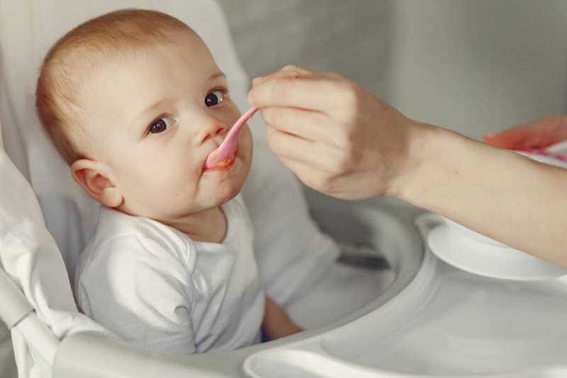 Parents are sneaking a bit of whole milk into their infant son's baby food, to introduce whole milk to his body and help him adapt to it.