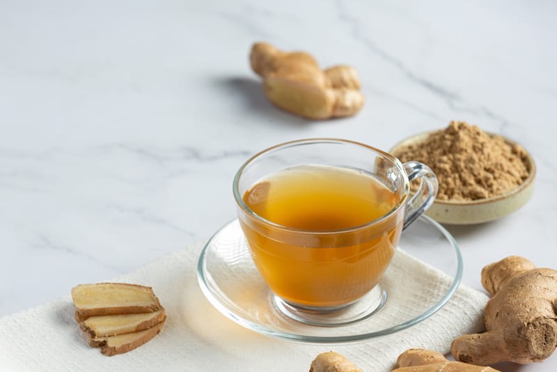 A cup of ginger tea made to help ease morning sickness during early pregnancy